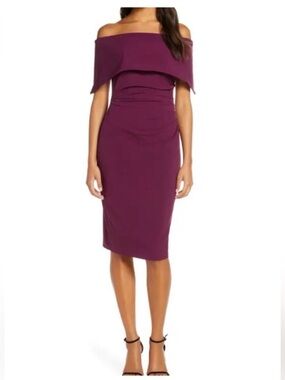 Vince Camuto Off-Shoulder Cocktail Dress in Plum Size 12